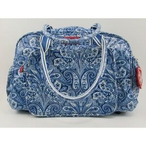 Lou Harvey Diaper Bag Large 17" Blue Indigo Floral Multi-Function Travel Lunch‎